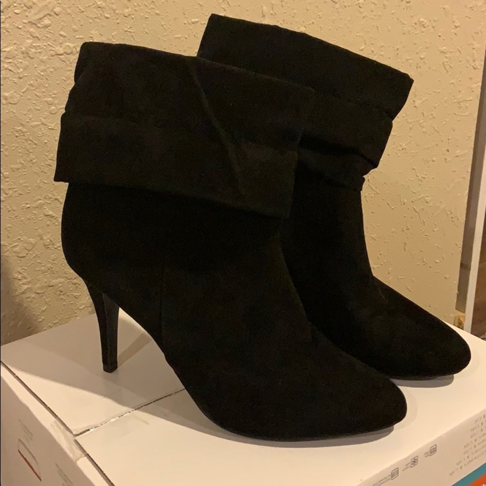 Black suede high heel booties